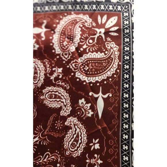 Paisley Print Scarf Square Bandana Burgundy Black & Cream Design 20" Unisex - Picture 8 of 11